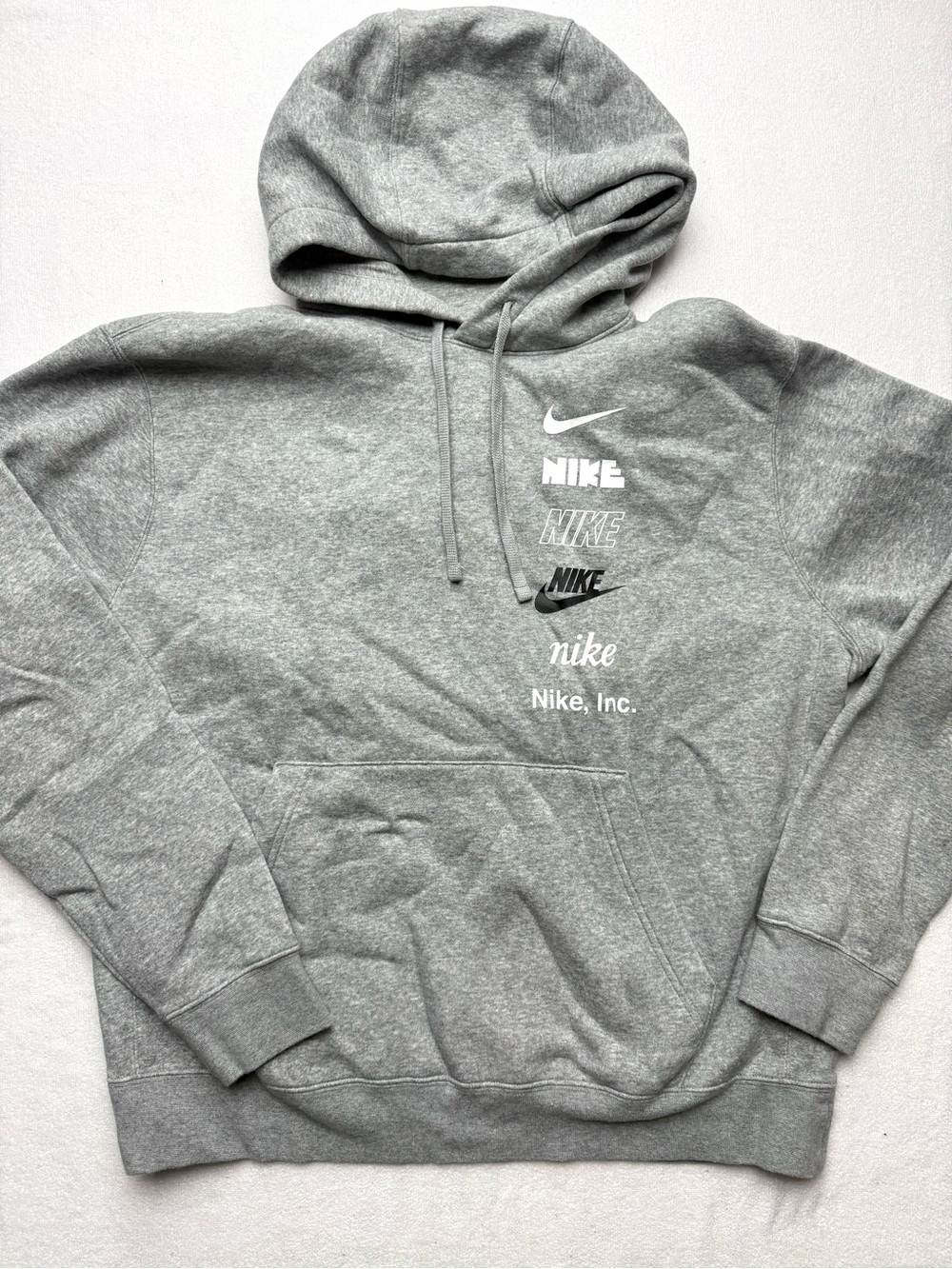 Nike Light Gray Hoodie with Stacked White and Black Logos